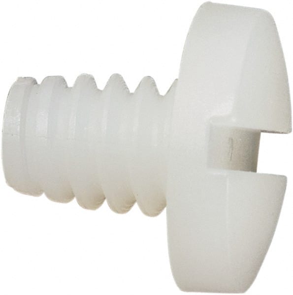 Made in USA - #10-24 UNC, 1/4" Length Under Head Slotted Drive Machine Screw - Binding Head, Grade 6/6 Nylon, Uncoated, Without Washer - Exact Tooling