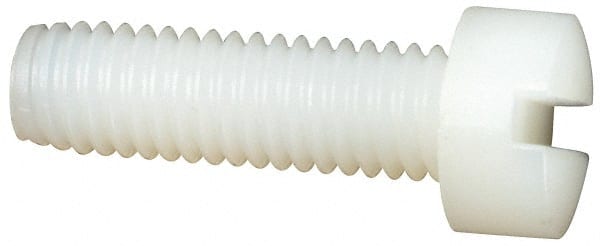 Made in USA - #10-32 UNF, 5/8" Length Under Head Slotted Drive Machine Screw - Fillister Head, Grade 6/6 Nylon, Uncoated, Without Washer - Exact Tooling
