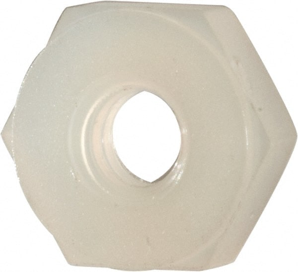 Made in USA - #4-40 UNC Nylon Right Hand Hex Nut - 1/4" Across Flats, 2.54mm High, Uncoated - Exact Tooling