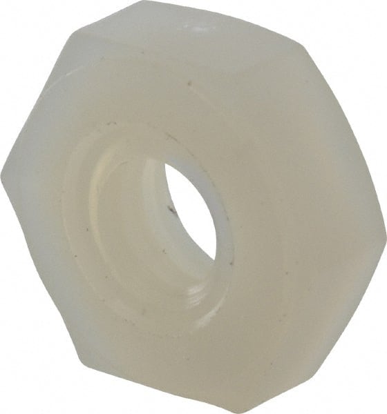 Made in USA - #8-32 UNC Nylon Right Hand Hex Nut - 8.51mm Across Flats, 3.3mm High, Uncoated - Exact Tooling