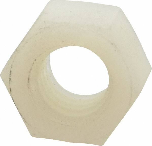 Made in USA - 3/8-16 UNC Nylon Right Hand Hex Nut - 14.22mm Across Flats, 8.38mm High, Uncoated - Exact Tooling