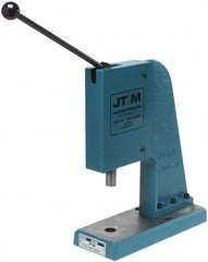 JT&M - 1" Ram, 4-3/4" Throat Depth, 2 Ton Manual Arbor Press - 5-15/16" Max Work Height x 9-1/2" Max Work Width, 5" Base Width x 13" Base Depth - Exact Tooling