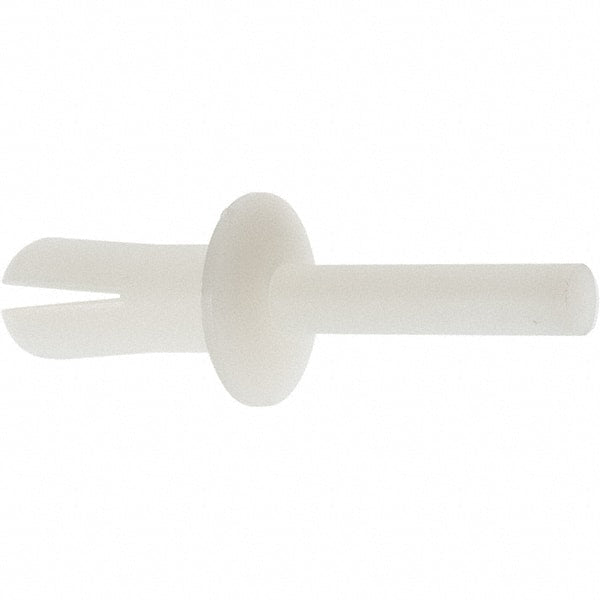 Made in USA - Truss Head Nylon Push Mount Blind Rivet - Nylon Mandrel, 0.281" to 1/2" Grip, 0.468" Head Diam, 1/4" Max Hole Diam, 0.62" Length Under Head, 0.15" Body Diam - Exact Tooling