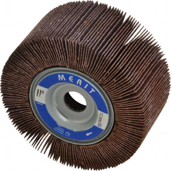 Merit Abrasives - 4" Diam, 60 Grit Aluminum Oxide Unmounted Flap Wheel - 5/8" Hole, 2" Wide, Coated, Medium Grade, 12,000 Max RPM , Cloth Backing - Exact Tooling