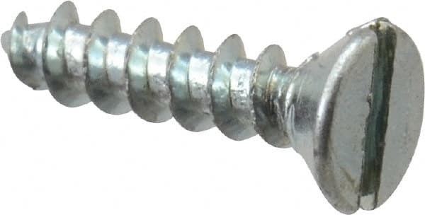 Value Collection - #2, 3/8" OAL, Slotted Drive, Flat Head Wood Screw - Zinc Plated Steel, Grade 2 - Exact Tooling
