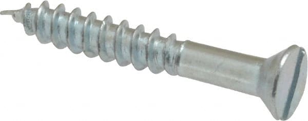 Value Collection - #6, 1" OAL, Slotted Drive, Flat Head Wood Screw - Zinc Plated Steel, Grade 2 - Exact Tooling