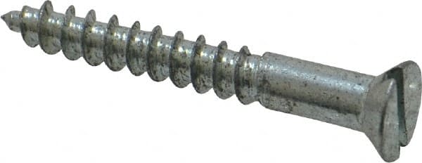 Value Collection - #8, 1-1/4" OAL, Slotted Drive, Flat Head Wood Screw - Zinc Plated Steel, Grade 2 - Exact Tooling