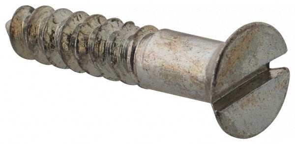 Value Collection - #9, 1" OAL, Slotted Drive, Flat Head Wood Screw - Zinc Plated Steel, Grade 2 - Exact Tooling