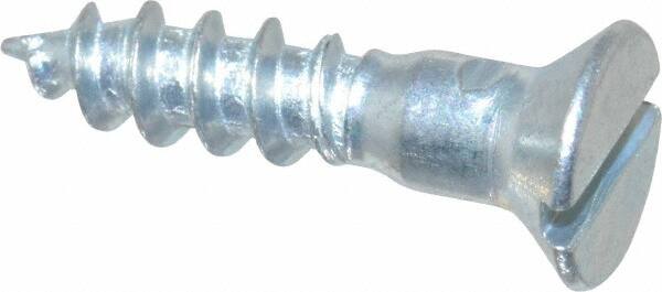 Value Collection - #10, 7/8" OAL, Slotted Drive, Flat Head Wood Screw - Zinc Plated Steel, Grade 2 - Exact Tooling