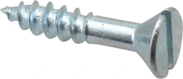 Value Collection - #10, 1" OAL, Slotted Drive, Flat Head Wood Screw - Zinc Plated Steel, Grade 2 - Exact Tooling