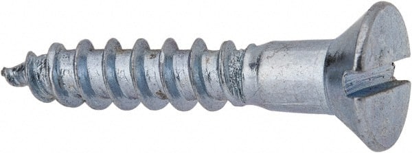 Value Collection - #12, 1-1/4" OAL, Slotted Drive, Flat Head Wood Screw - Zinc Plated Steel, Grade 2 - Exact Tooling