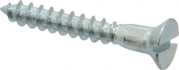 Value Collection - #12, 1-1/2" OAL, Slotted Drive, Flat Head Wood Screw - Zinc Plated Steel, Grade 2 - Exact Tooling