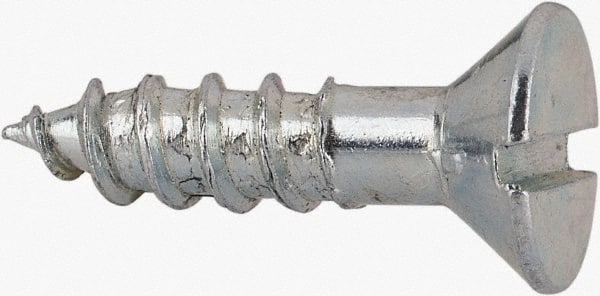 Value Collection - #14, 1" OAL, Slotted Drive, Flat Head Wood Screw - Zinc Plated Steel, Grade 2 - Exact Tooling