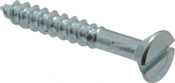 Value Collection - #14, 1-3/4" OAL, Slotted Drive, Flat Head Wood Screw - Zinc Plated Steel, Grade 2 - Exact Tooling