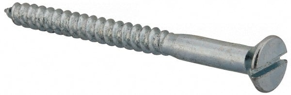 Value Collection - #14, 3" OAL, Slotted Drive, Flat Head Wood Screw - Zinc Plated Steel, Grade 2 - Exact Tooling