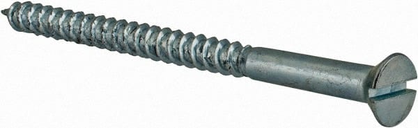 Value Collection - #14, 3-1/2" OAL, Slotted Drive, Flat Head Wood Screw - Zinc Plated Steel, Grade 2 - Exact Tooling