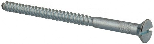 Value Collection - #14, 4" OAL, Slotted Drive, Flat Head Wood Screw - Zinc Plated Steel, Grade 2 - Exact Tooling
