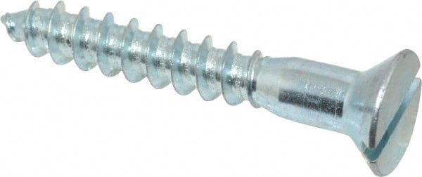 Value Collection - #18, 2" OAL, Slotted Drive, Flat Head Wood Screw - Zinc Plated Steel, Grade 2 - Exact Tooling