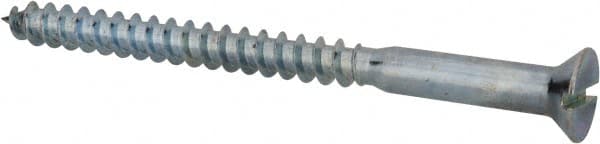 Value Collection - #18, 4" OAL, Slotted Drive, Flat Head Wood Screw - Zinc Plated Steel, Grade 2 - Exact Tooling