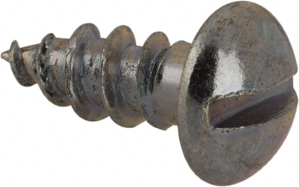 Value Collection - #10, 1/2" Length Under Head, Slotted Drive, Round Head Wood Screw - Zinc Plated Steel, Grade 2 - Exact Tooling