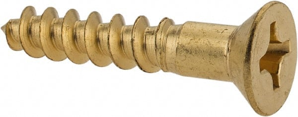 Value Collection - #12, 1-1/4" OAL, Phillips Drive, Flat Head Wood Screw - Brass - Exact Tooling