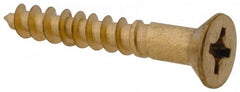 Value Collection - #12, 1-1/2" OAL, Phillips Drive, Flat Head Wood Screw - Brass - Exact Tooling