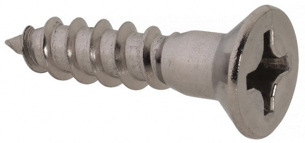 Value Collection - #12, 1" OAL, Phillips Drive, Flat Head Wood Screw - Stainless Steel, Grade 18-8 - Exact Tooling