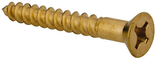 Value Collection - #10, 1-1/2" OAL, Phillips Drive, Flat Head Wood Screw - Brass - Exact Tooling