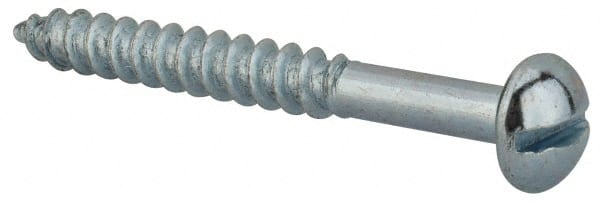Value Collection - #12, 2" Length Under Head, Slotted Drive, Round Head Wood Screw - Zinc Plated Steel, Grade 2 - Exact Tooling