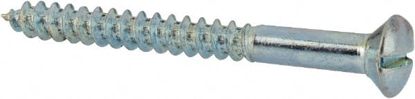 Value Collection - #6, 1-1/2" Length Under Head, Slotted Drive, Oval Head Wood Screw - ASME B18.6.1, Zinc Plated Steel, Grade 2 - Exact Tooling