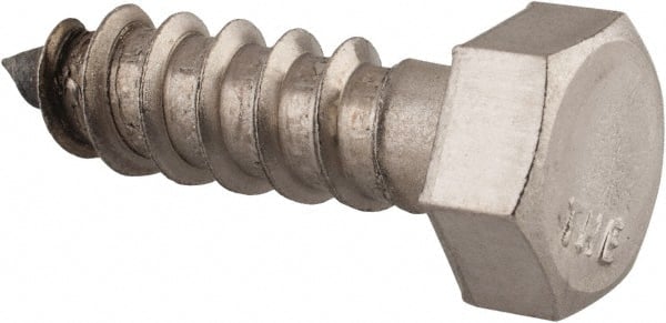 Value Collection - 3/8" Screw, 1-1/4" Length Under Head, Stainless Steel, Hex Head Lag Screw - Grade 18-8, Uncoated - Exact Tooling