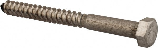 Value Collection - 3/8" Screw, 4" Length Under Head, Stainless Steel, Hex Head Lag Screw - Grade 18-8, Uncoated - Exact Tooling