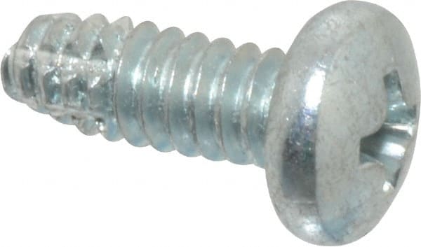 Value Collection - #10-24 UNC Thread, 1/2" Length Under Head, Phillips Drive Steel Thread Cutting Screw - Pan Head, Grade 2, Point Type F, Zinc-Plated Finish - Exact Tooling
