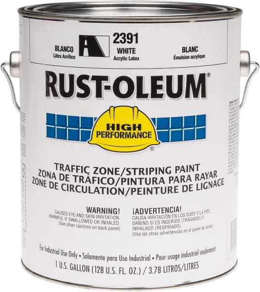 Rust-Oleum - 1 Gallon White Water Based Striping Paint - 410 Linear Ft. at 4 Inch Wide, <100 VOC Compliant, 30 Minutes Tack Free Dry Time, 8 Hrs Recoat Dry Time - Exact Tooling