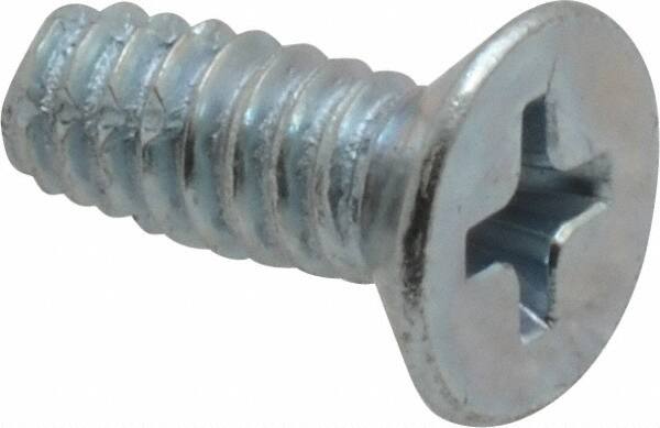 Value Collection - #10-24 UNC Thread, 1/2" OAL, Phillips Drive Steel Thread Cutting Screw - Flat Head, Grade 2, Point Type F, Zinc-Plated Finish - Exact Tooling