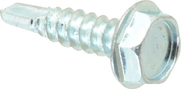 Value Collection - #10, Hex Washer Head, Hex Drive, 3/4" Length Under Head, #3 Point, Self Drilling Screw - Steel, Zinc-Plated Finish - Exact Tooling