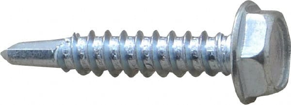 Value Collection - #10, Hex Washer Head, Hex Drive, 1" Length Under Head, #3 Point, Self Drilling Screw - Steel, Zinc-Plated Finish - Exact Tooling
