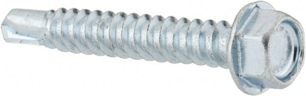 Value Collection - #12, Hex Washer Head, Hex Drive, 1-1/2" Length Under Head, #3 Point, Self Drilling Screw - Steel, Zinc-Plated Finish - Exact Tooling