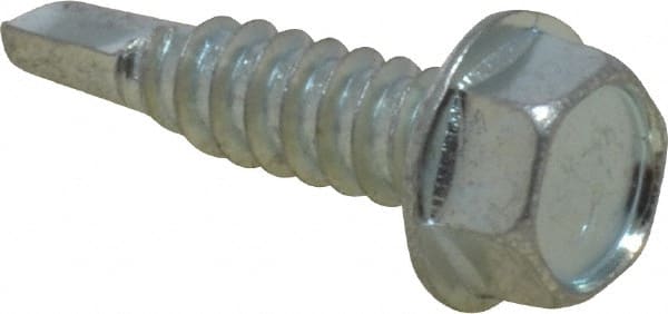 Value Collection - 1/4", Hex Washer Head, Hex Drive, 1" Length Under Head, #3 Point, Self Drilling Screw - Steel, Zinc-Plated Finish - Exact Tooling