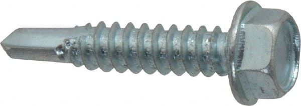 Value Collection - 1/4", Hex Washer Head, Hex Drive, 1-1/4" Length Under Head, #3 Point, Self Drilling Screw - Steel, Zinc-Plated Finish - Exact Tooling