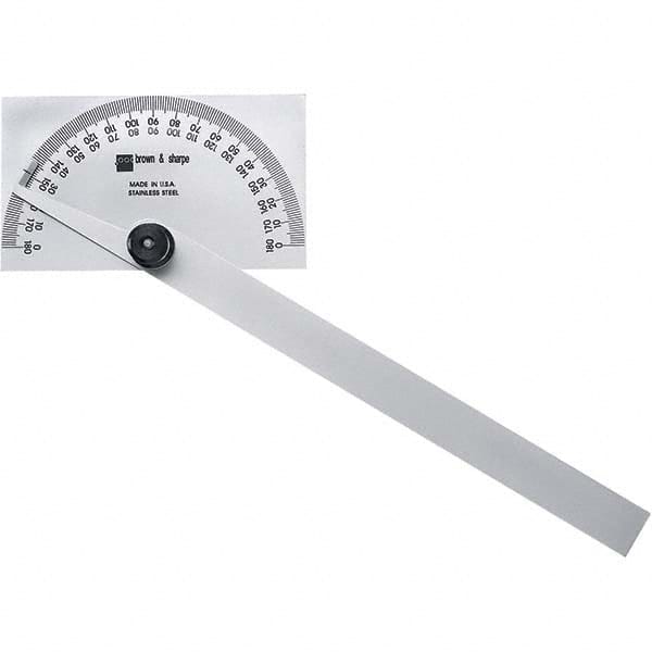 TESA Brown & Sharpe - 6 Inch Long Blade, 180° Max Measurement, 1° Dial Graduation, Rectangular Head Protractor - 0 to 180 Dial Range - Exact Tooling