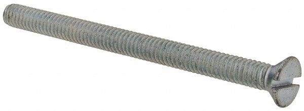 Value Collection - #8-32 UNC, 2-1/4" OAL Slotted Drive Machine Screw - Flat Head, Grade 2 Steel, Zinc-Plated Finish, Without Washer - Exact Tooling