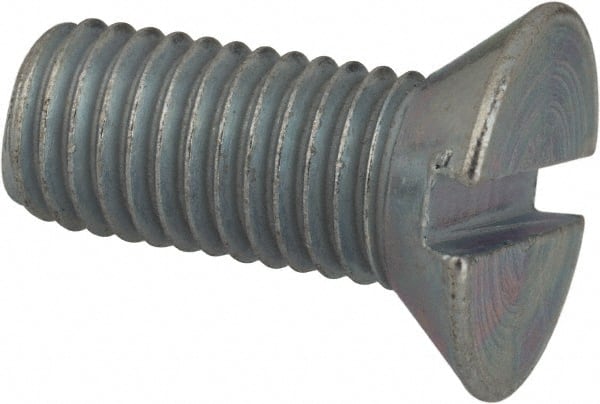 Value Collection - 1/4-28 UNF, 5/8" OAL Slotted Drive Machine Screw - Flat Head, Grade J82 Steel, Zinc-Plated Finish, Without Washer - Exact Tooling