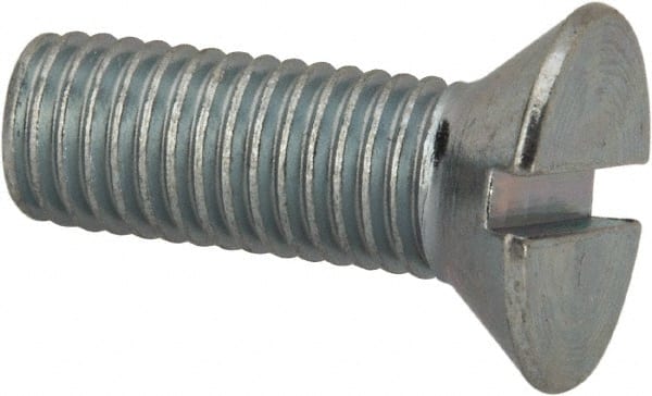 Value Collection - 1/4-28 UNF, 3/4" OAL Slotted Drive Machine Screw - Flat Head, Grade J82 Steel, Zinc-Plated Finish, Without Washer - Exact Tooling