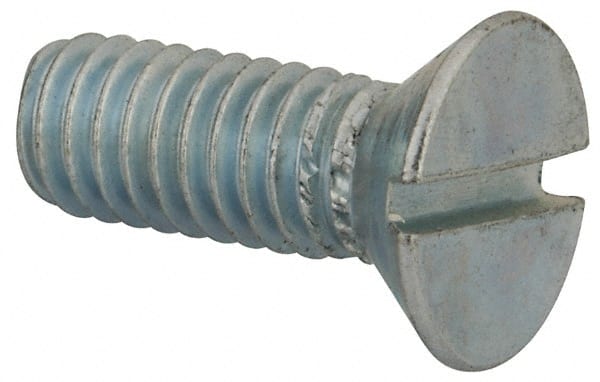 Value Collection - 5/16-18 UNC, 7/8" OAL Slotted Drive Machine Screw - Flat Head, Grade J82 Steel, Zinc-Plated Finish, Without Washer - Exact Tooling