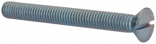 Value Collection - 3/8-16 UNC, 3-1/2" OAL Slotted Drive Machine Screw - Flat Head, Grade 2 Steel, Zinc-Plated Finish, Without Washer - Exact Tooling