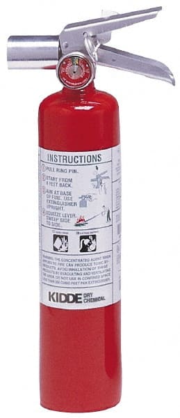 Kidde - 2.5 Lb, 2-B:C Rated, Halotron Fire Extinguisher - 3" Diam x 14.87" High, 100 psi, 10' Discharge in 9 sec, Steel Cylinder - Exact Tooling