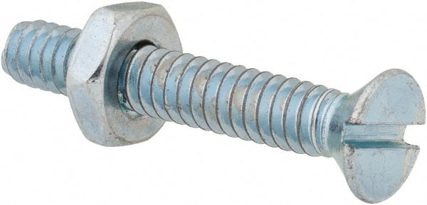Value Collection - #10-24 UNC, 1-1/4" OAL Slotted Drive Machine Screw - Flat Head, Grade 2 Steel, Zinc-Plated Finish, Without Washer - Exact Tooling