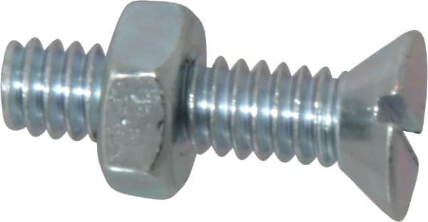 Value Collection - 1/4-20 UNC, 1" OAL Slotted Drive Machine Screw - Flat Head, Grade 2 Steel, Zinc-Plated Finish, Without Washer - Exact Tooling