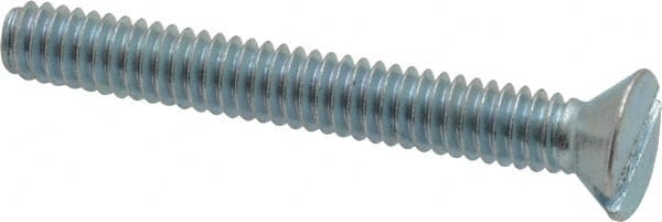 Value Collection - 1/4-20 UNC, 2" OAL Slotted Drive Machine Screw - Flat Head, Grade 2 Steel, Zinc-Plated Finish, Without Washer - Exact Tooling